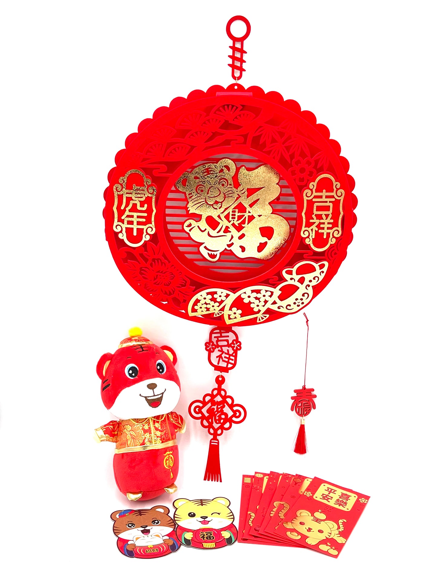 Chinese New Year 2022 gift; tiger year gift; Wall décor; toy tiger; red envelops; lunar year; lunar new year party supplies