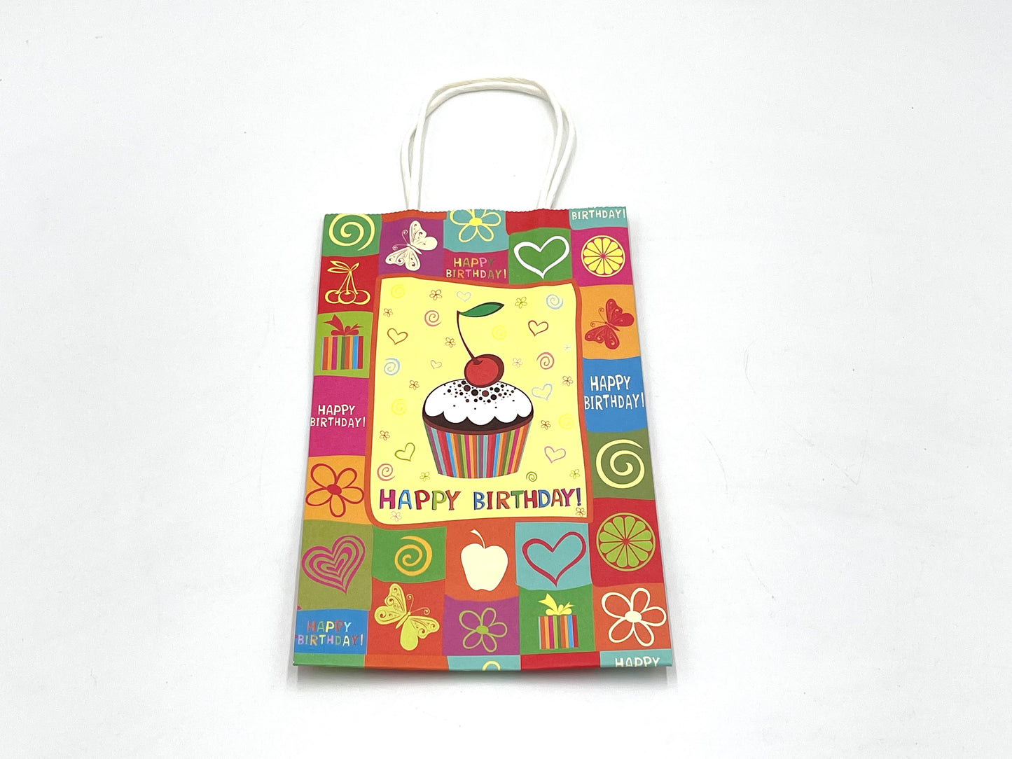 12x Paper Gift Bags Happy Birthday 14x22x8cm
