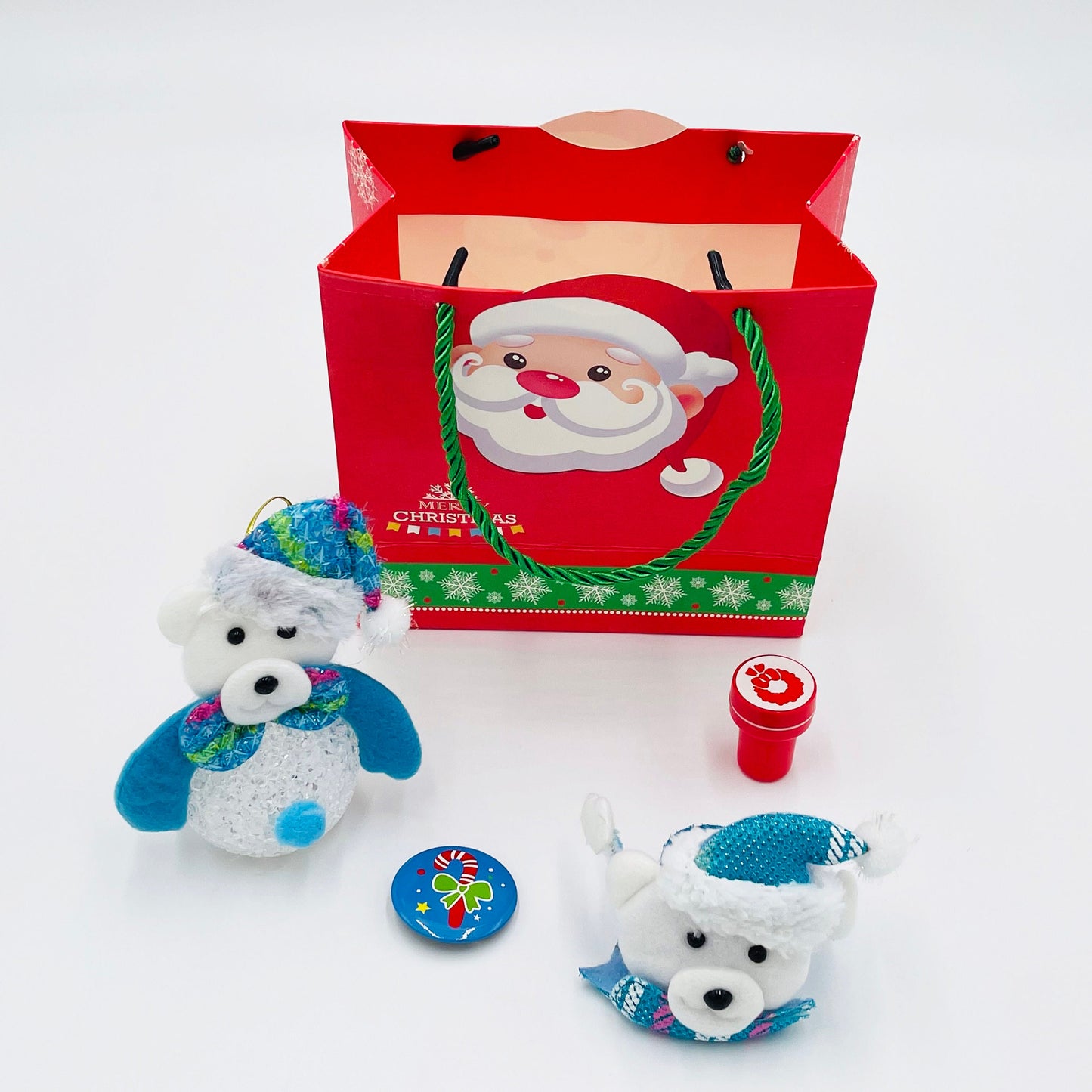 8x Pack Christmas Goody Bags; Pre Filled with Toys, Boys and Girls; Filled Goody Bag; Loot Bag; LED Ornament; Slap Bracelets