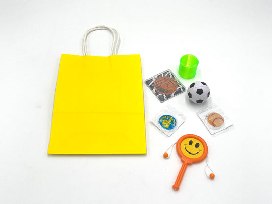 8x Pack Goody Bags Pre Made & Filled with Toys, Sports Goodie Bag, noise maker, Sports Maze Puzzles, assorted balls; Sports Puffy Stickers