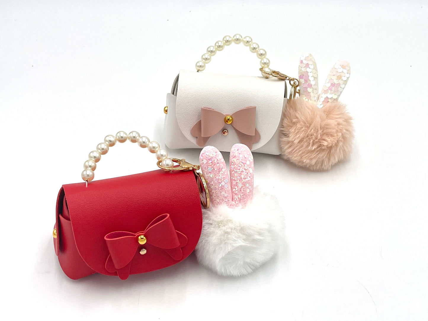 4x Pack Goody Bags; Filled Goody Bag, Leather bag, Rabbit ear shaped key chain