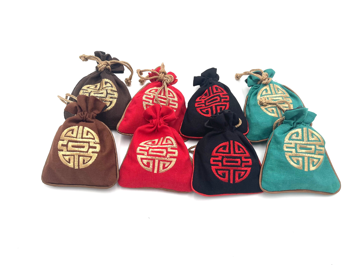 8x Fabric Gift Bags with Drawstring Chinese Traditional Fu Bags