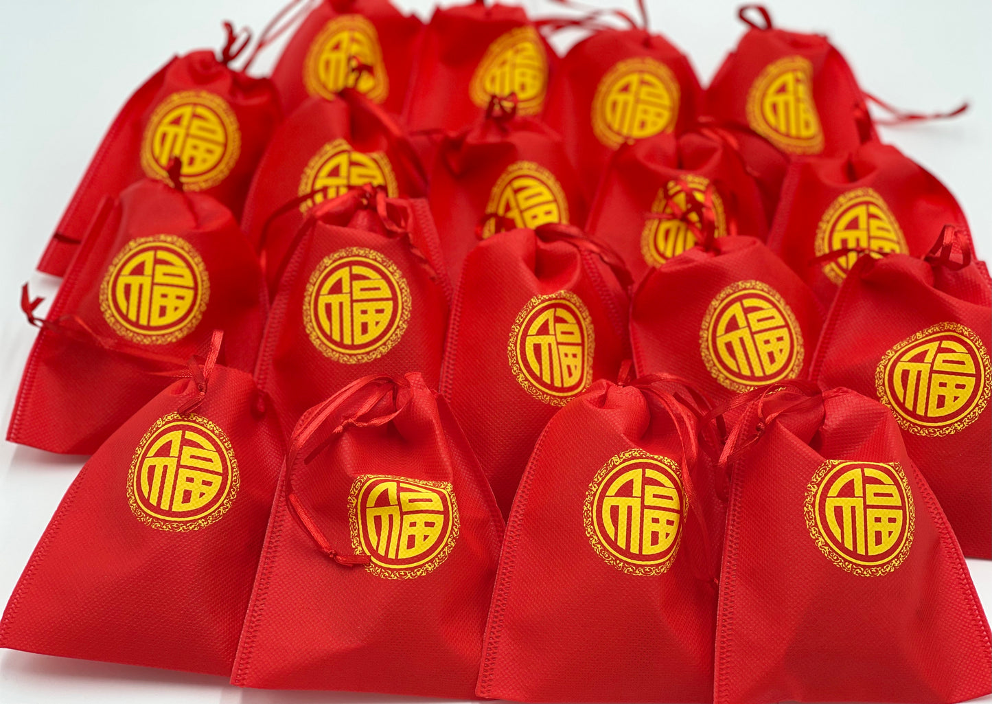 8x Fabric Gift Bags with Drawstring Chinese Lucky Red Bag