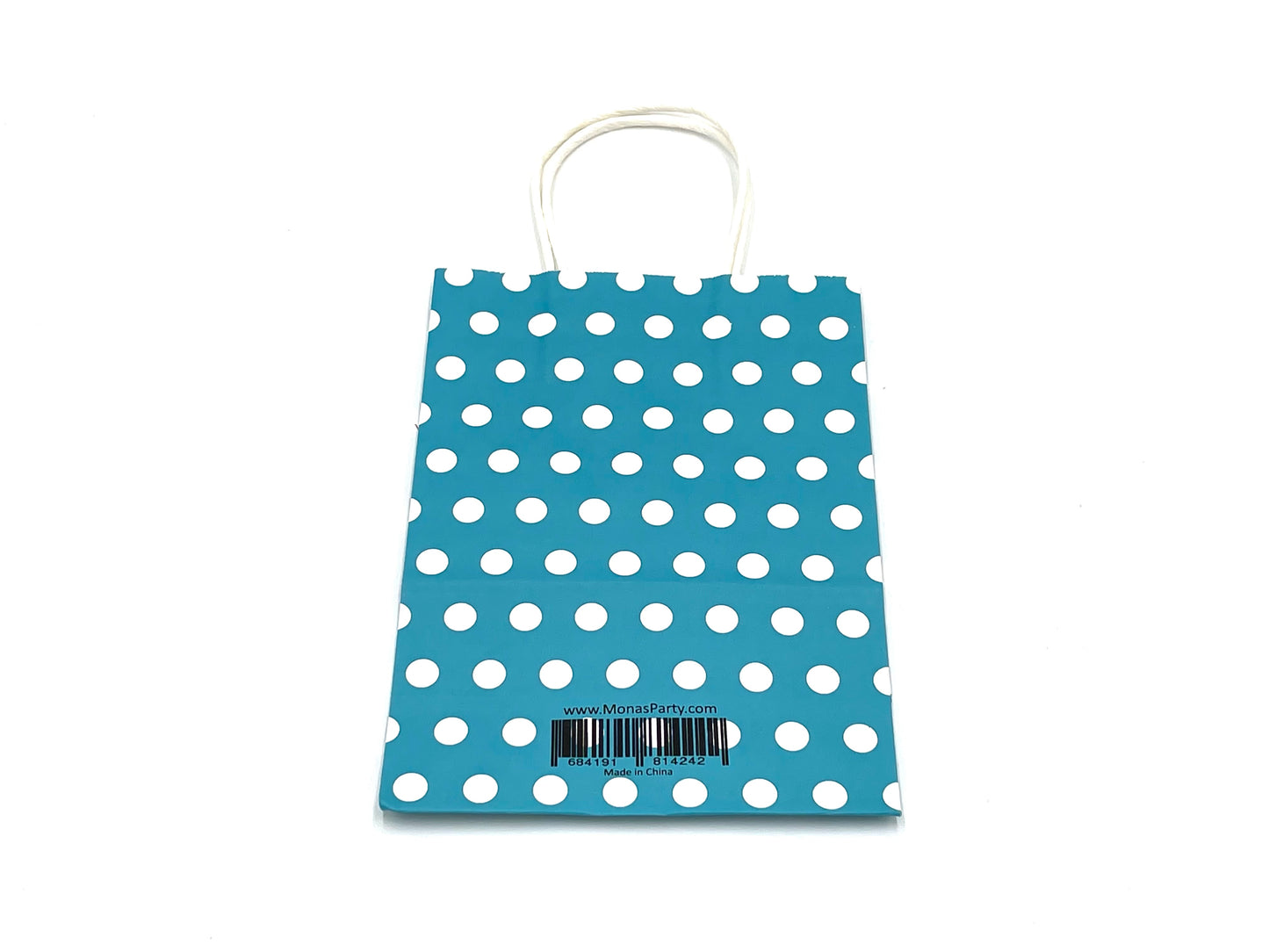 12x Blue Paper Bags with white dots 15x20x8cm