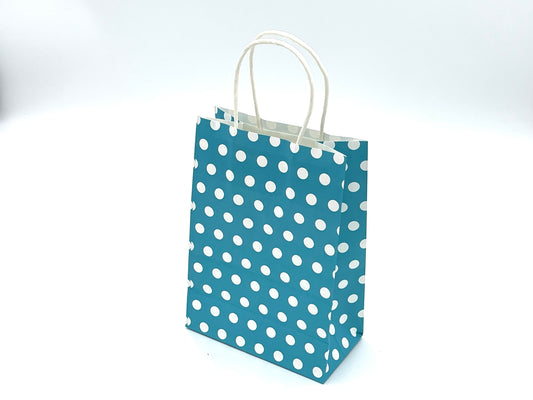 12x Blue Paper Bags with white dots 15x20x8cm