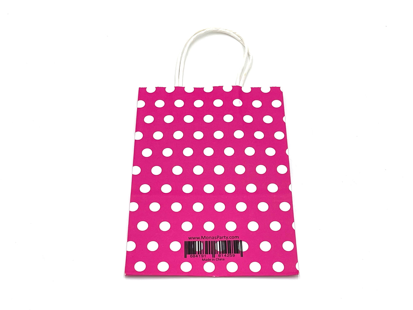 12x Pink Paper Bags with white dots 15x20x8cm