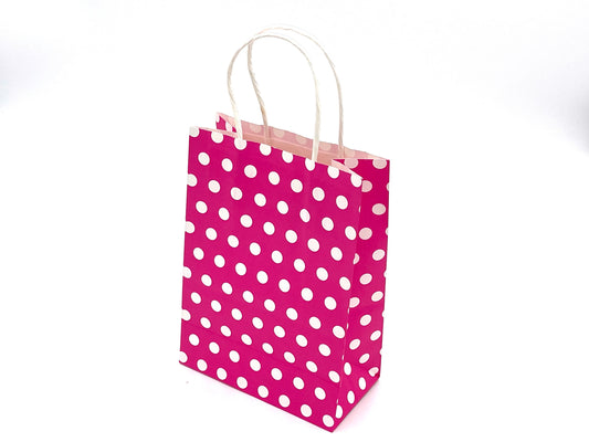 12x Pink Paper Bags with white dots 15x20x8cm