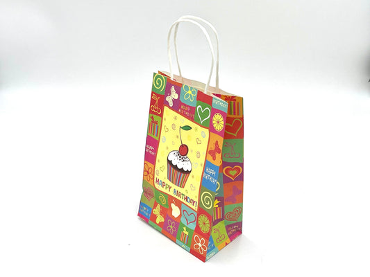 12x Paper Gift Bags Happy Birthday 14x22x8cm
