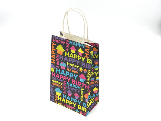 12x Paper Gift Bags Happy Birthday 14x22x8cm