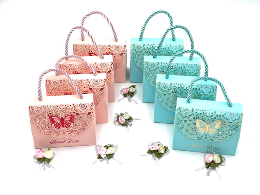 8x Gift Boxes Candy box with butterfly (4 pink and 4 blue)