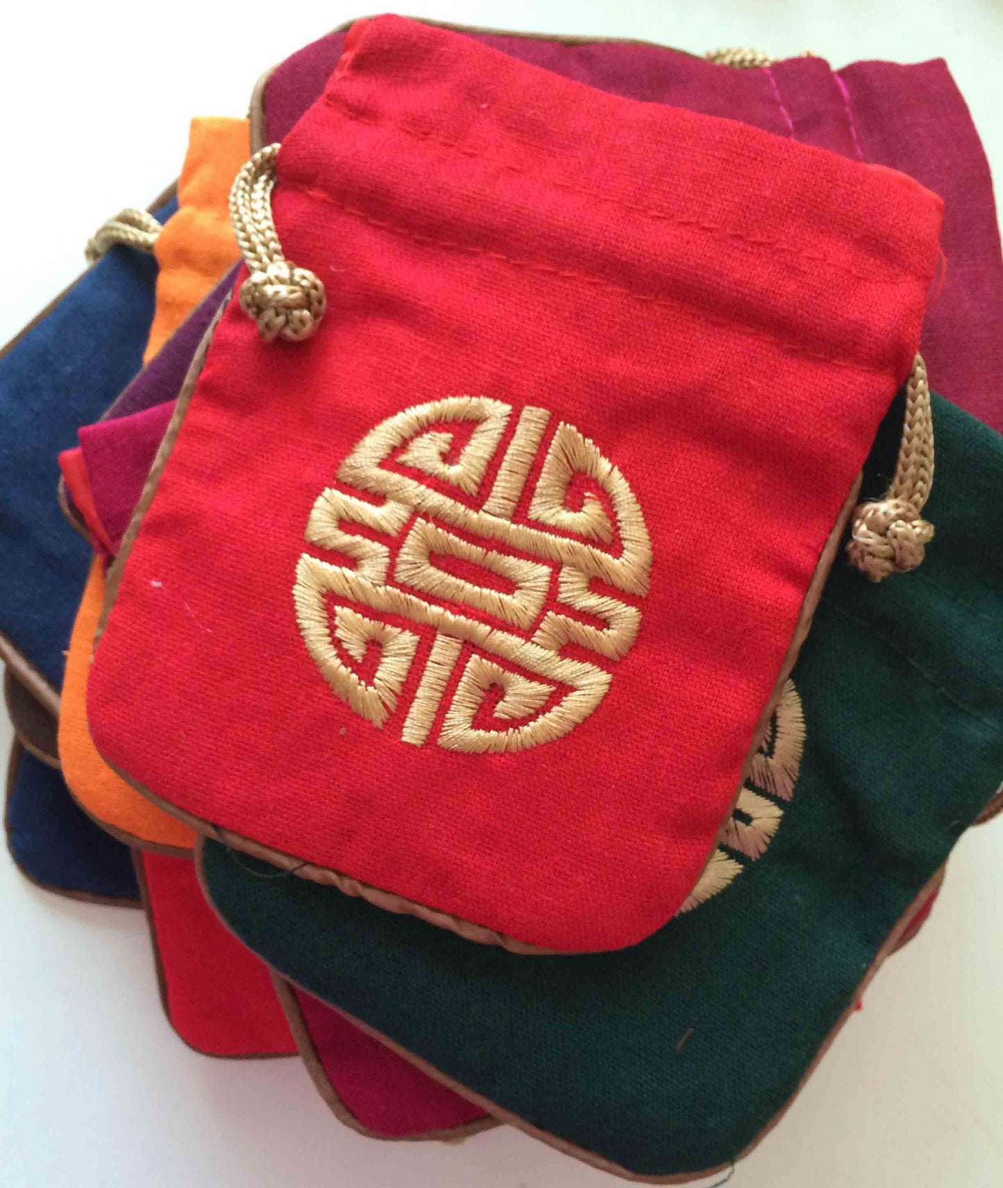 8x Fabric Gift Bags with Drawstring Chinese Traditional Fu Bags