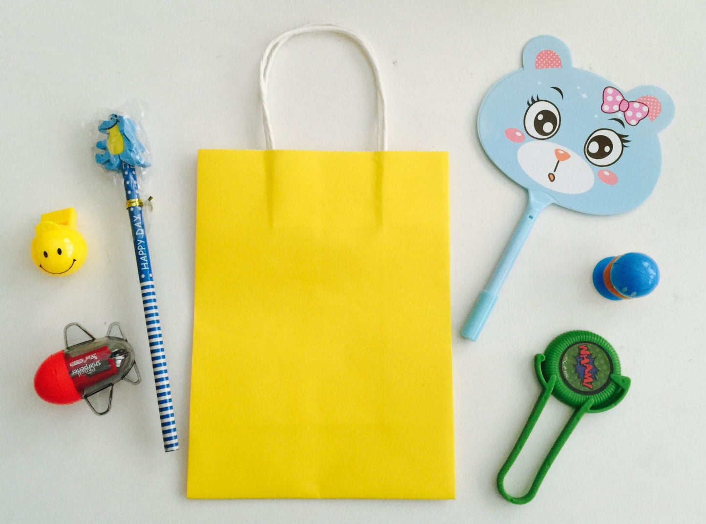 12x Pack Goody Bags Pre Made Filled Goody Bag / Loot Bag, Light up Toys & Candy; Pencil; Eraser; Sharpener; LED toy