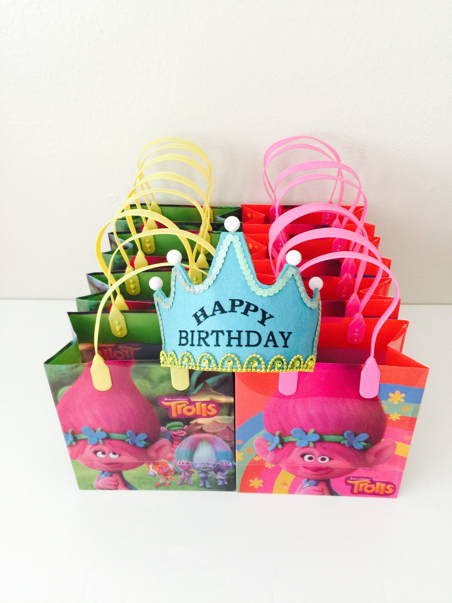 8x Pack Trolls Birthday Goody Bags; Pre Made & Filled with Toys, Filled Goody Bag / Loot Bag