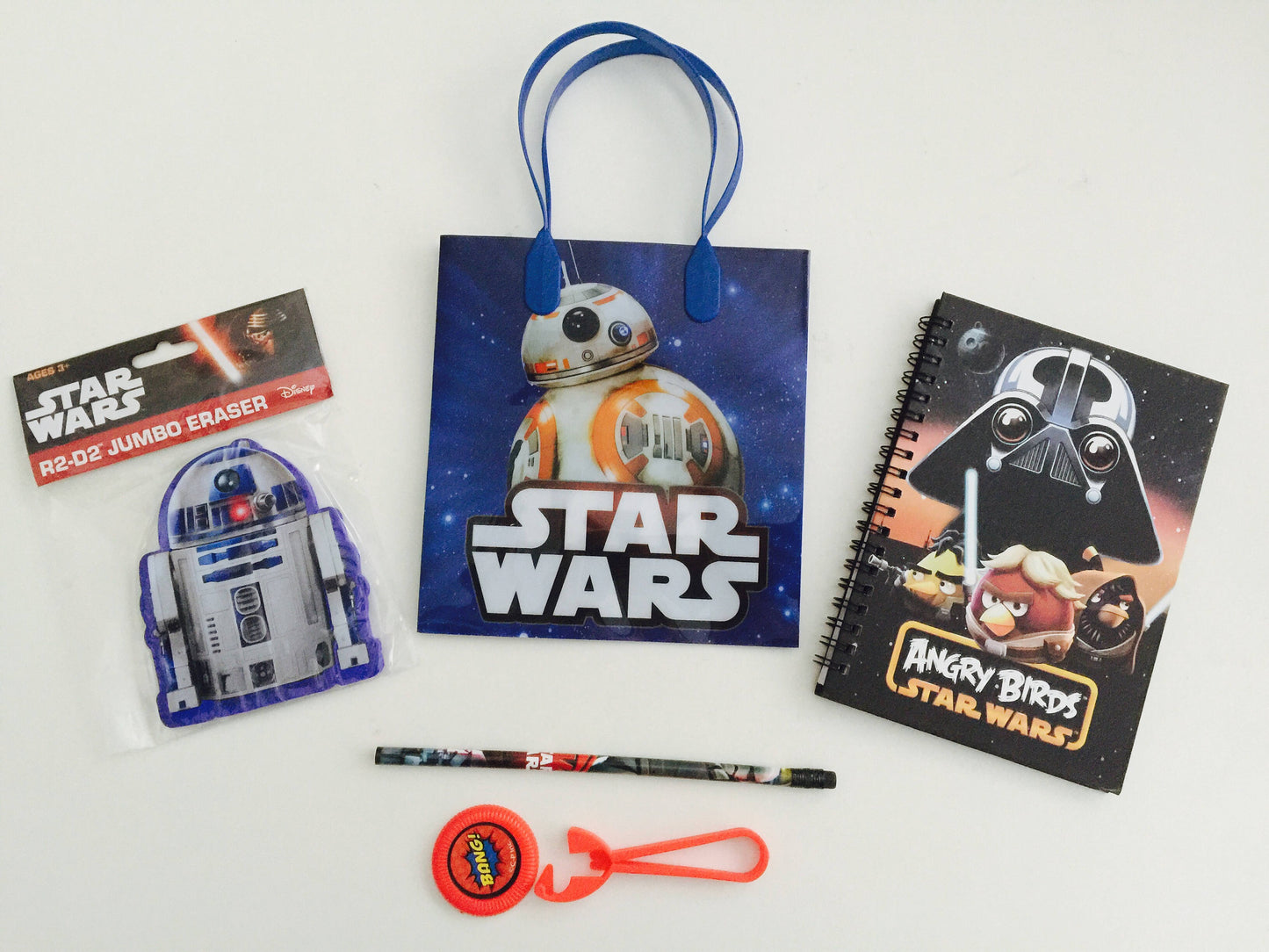 8x Pack Star War Goody Bags, Pre Made & Filled with Toys, Goodie, Filled Goody Bag / Loot Bag, Pencil; Eraser; note book; disc shooter