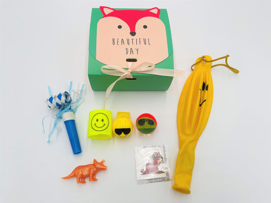 8x Pack Goody Bags; Pre Made & Filled with Toys, Filled Goody Bag / Loot Bag, dinosaur, blowout, whistle, punch ball