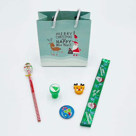 8x Pack Christmas Goody Bags; Pre Filled with Toys, Boys and Girls; Filled Goody Bag; Loot Bag; Christmas Slap bracelet; X’mas gift