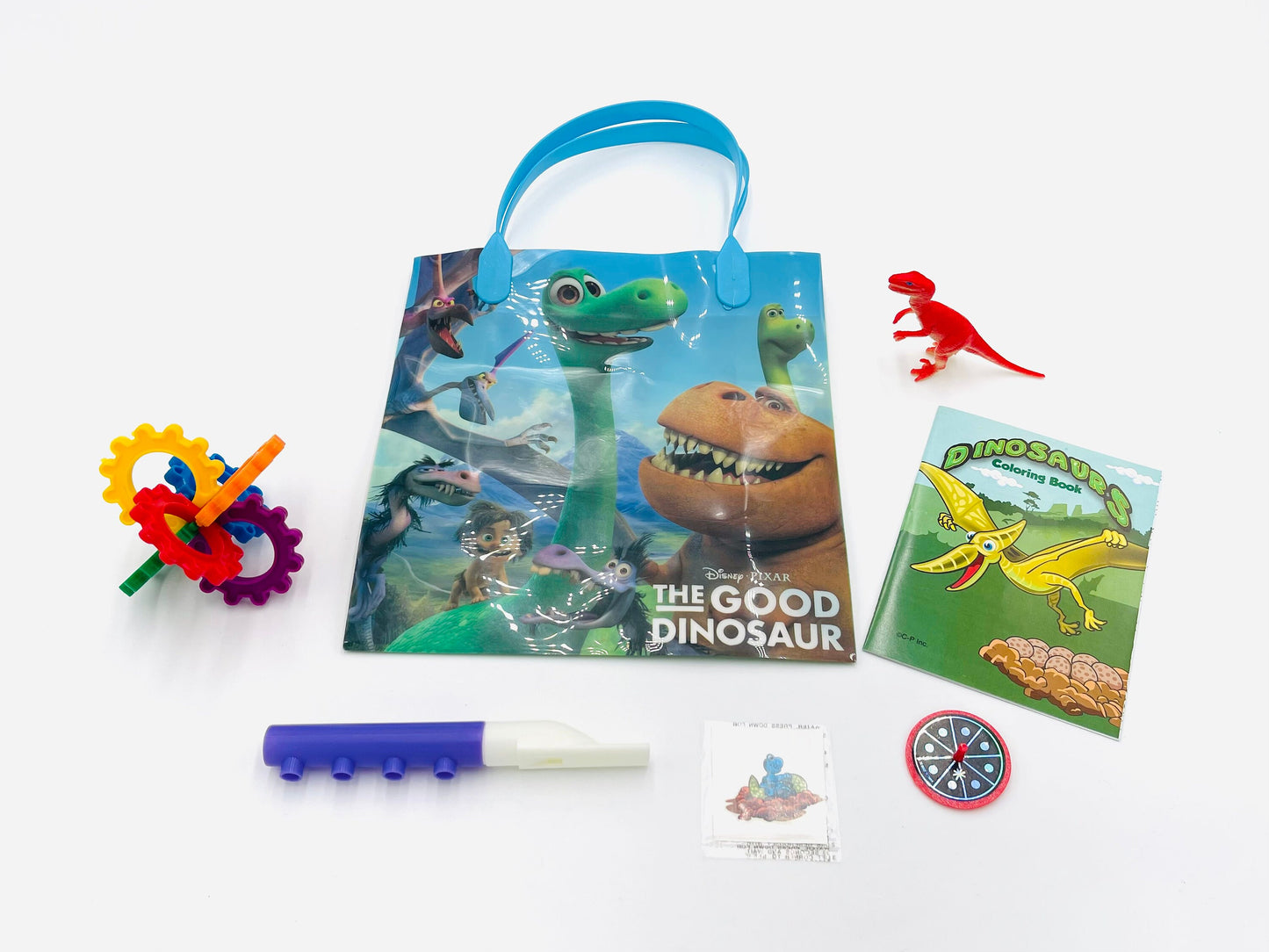 8x Pack Good Dinosaur Goody Bags Pre Made & Filled with Toys, Boys Girls Goodie Bag, dinosaur; coloring book; flute; plastic puzzle ball