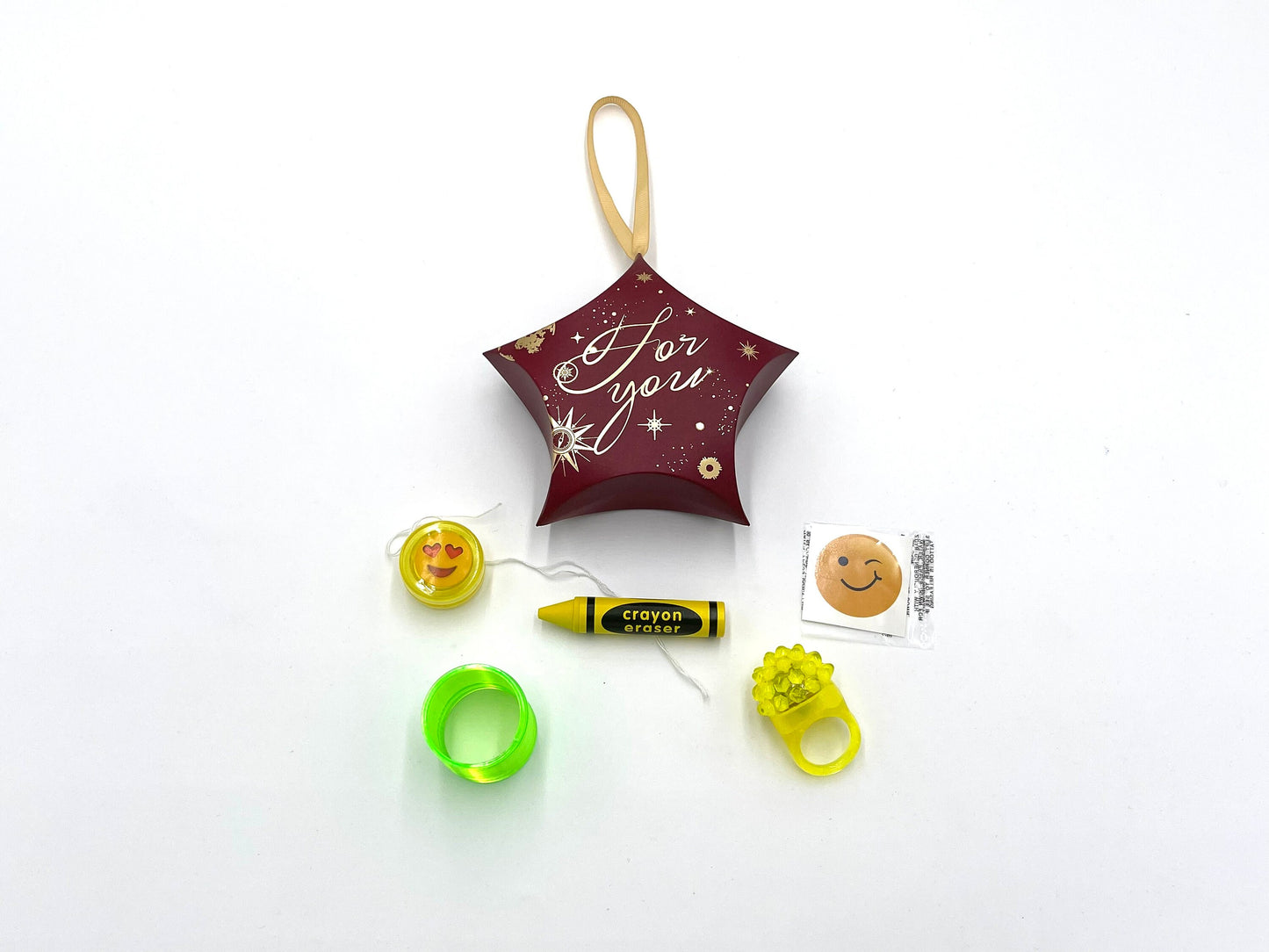 8x Pack Goody Bags Pre Made & Filled with Toys, Boys Girls Goodie Bag, Crayon eraser; Pearlized Springs; led ring; tattoo