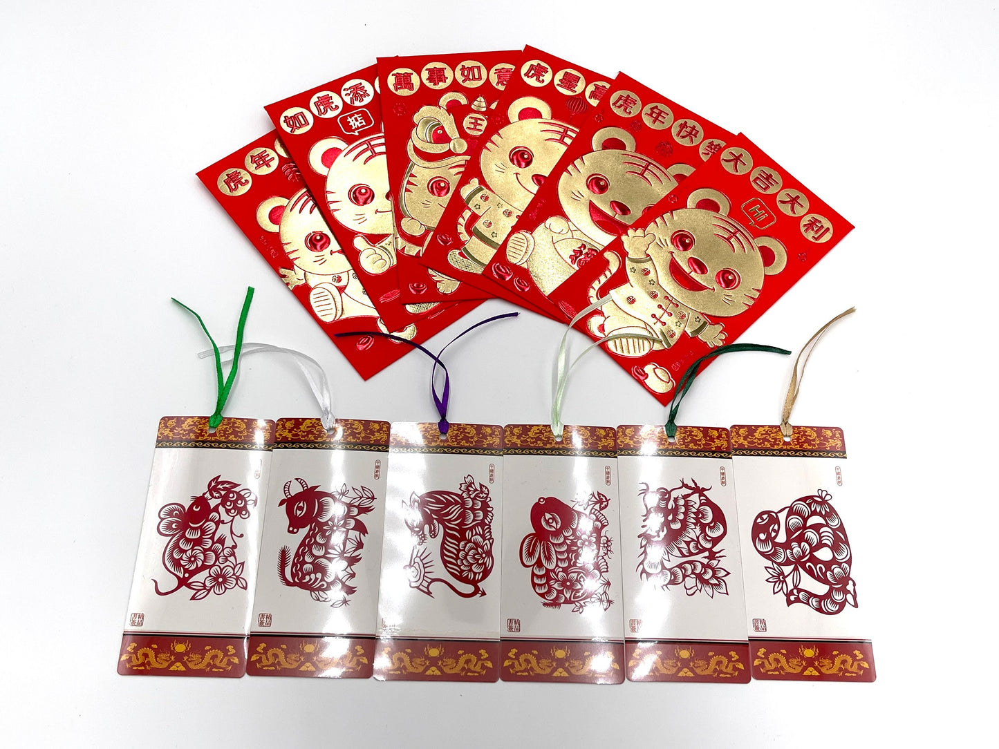 6x Chinese New Year tiger red envelop with Chinese paper cutting bookmarks; tiger 2022; lunar year; Chinese new year party supplies