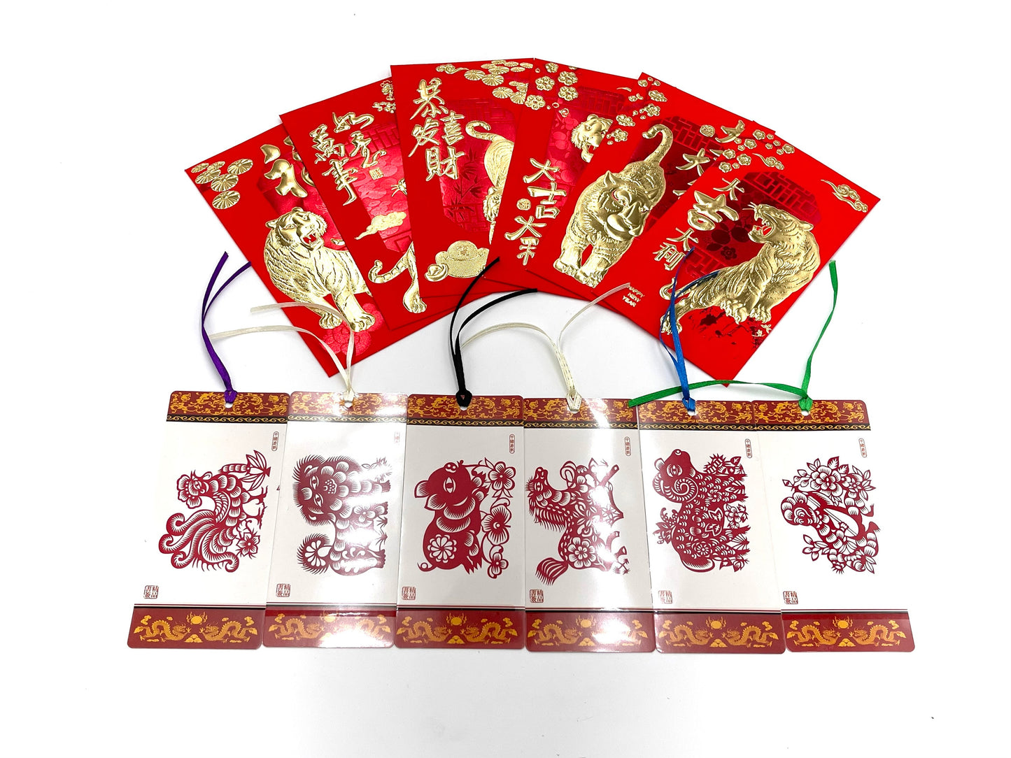 6x Chinese New Year tiger red envelop with Chinese paper cutting bookmarks; tiger 2022; lunar year; Chinese new year party supplies