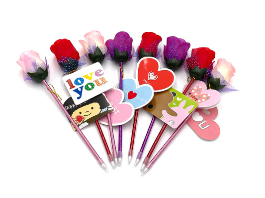8x pen rose + greeting cards; Valentine's gift; Valentine's kids gift; classroom gifts