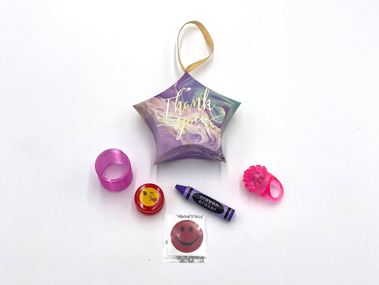 8x Pack Goody Bags Pre Made & Filled with Toys, Boys Girls Goodie Bag, Crayon eraser; Pearlized Springs; led ring; tattoo